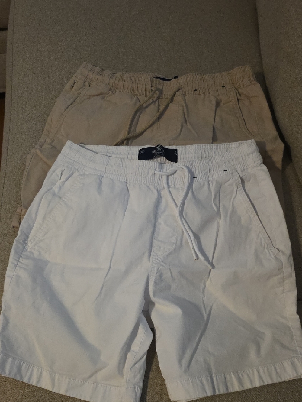 Hollister White and Khaki Drawstring Cotton Shorts (Pair)